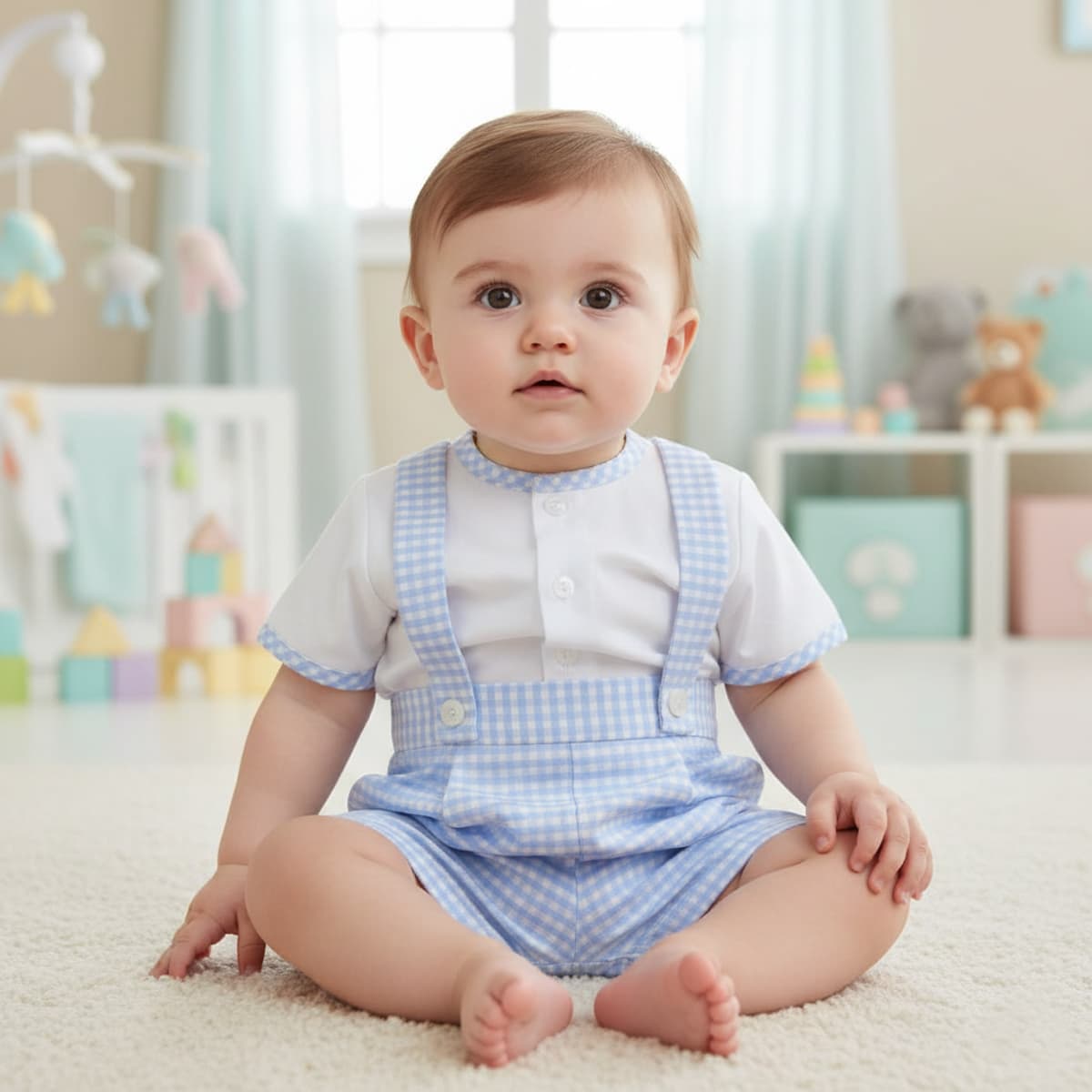 Conjunto pinocho para bebé cuadro vichy celeste Baby-Ferr – Modelo 26314