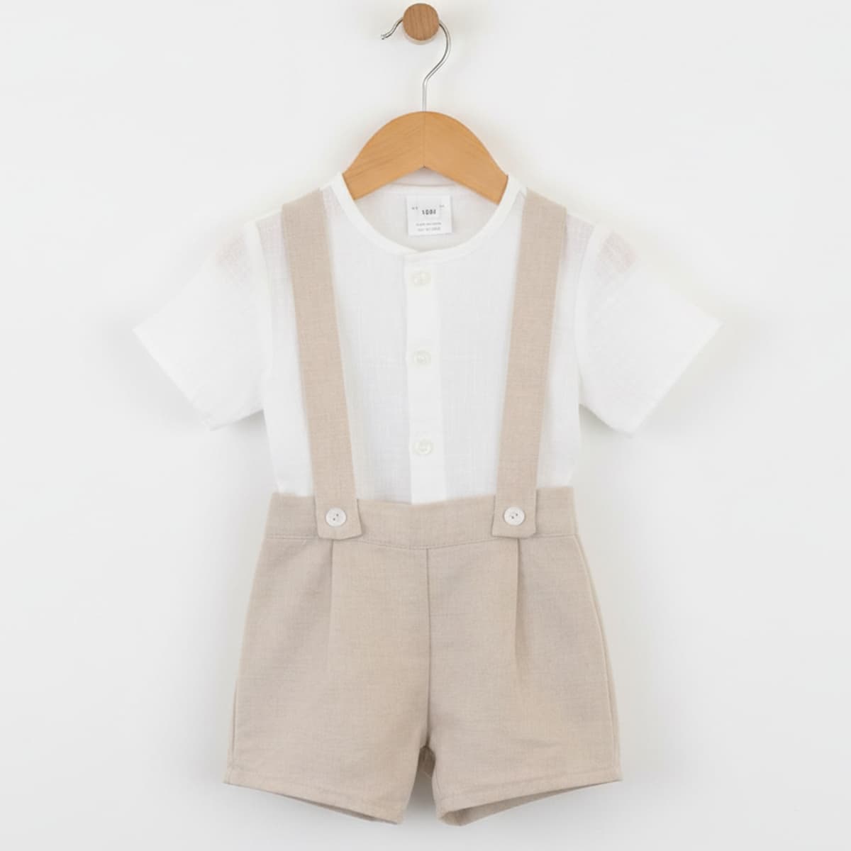 Conjunto Bebé Niño Pinocho Camel con Camisa Blanca y Tirantes Creaciones Baby Ferr 26323