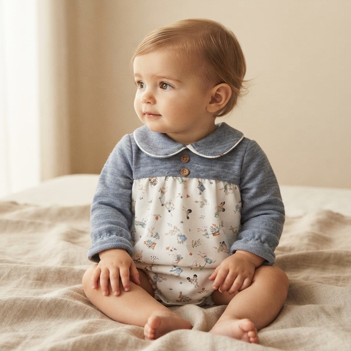 Rana de bebé azul con estampado de conejitos Creaciones Baby Ferr 26915 Fabricada en España