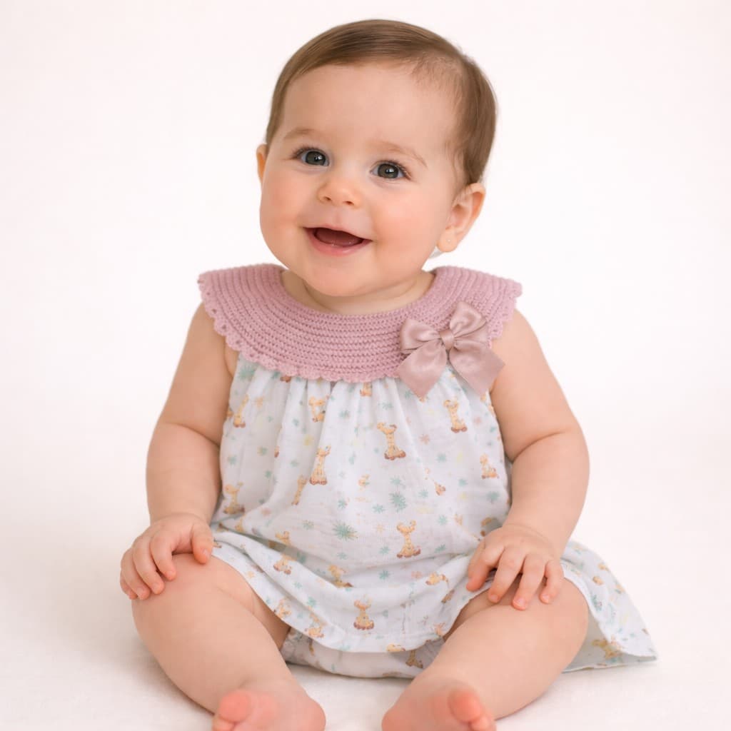 Vestido bebé maquillaje estampado jirafas con braguita Pelottas 26V1316