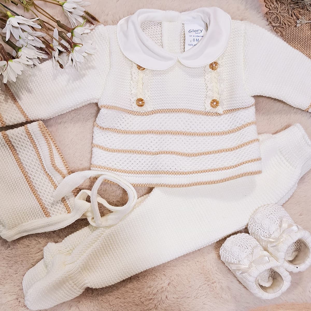 Conjunto de Lana para Bebé Glory Crudo tiras de encaje 27155