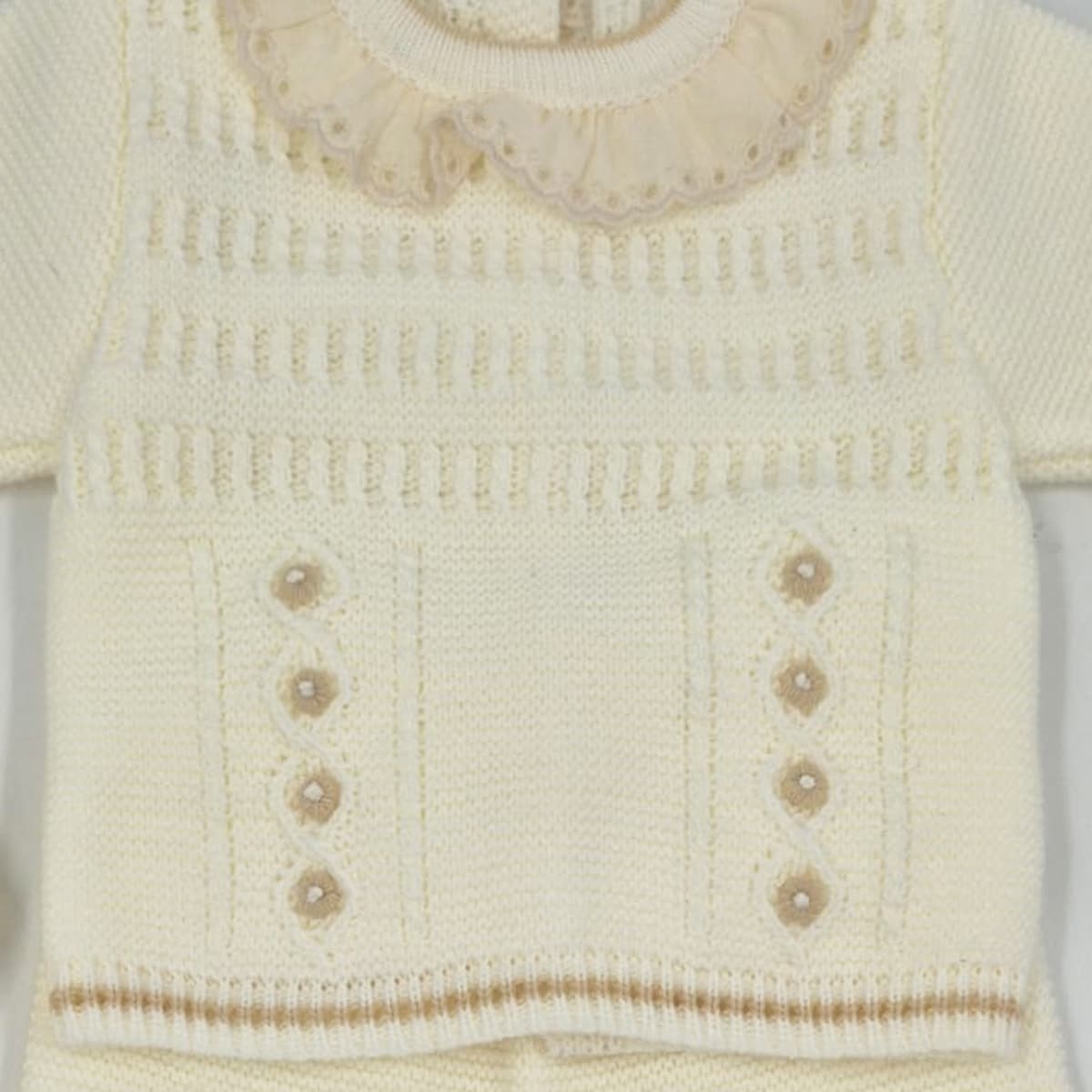 Ensemble bébé en laine Glory – Bleu clair à pompons 27109 (0 à 6 mois)