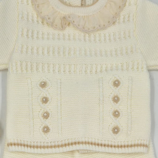 Conjunto de primera puesta crudo para bebé Lana 100% acrílico con capota Glory 29105