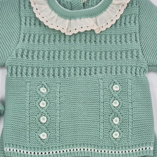 Conjunto de primera puesta verde para bebé Lana 100% acrílico con cuello de piqué 29105 GLORY