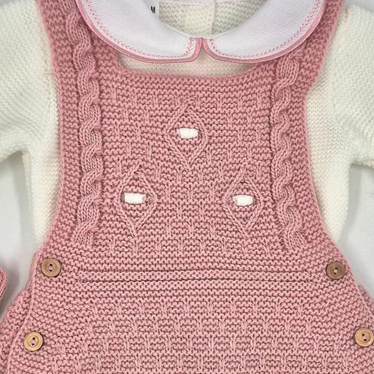 Conjunto de primera puesta para bebé con ranita rosa empolvado y jersey crudo Glory Bebé 29107 Lana 100% acrílica