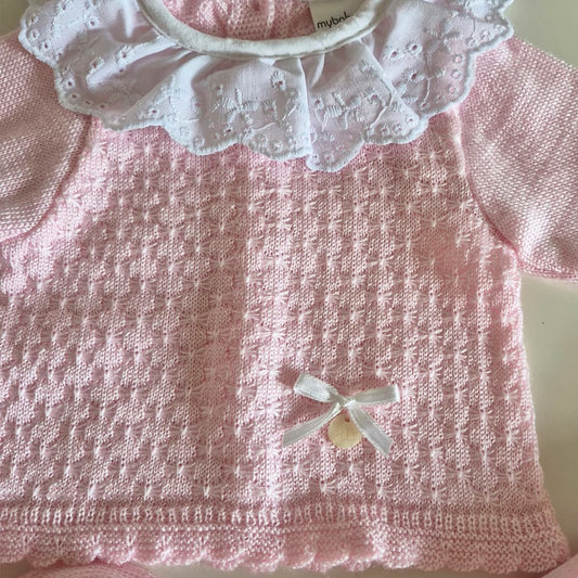 Conjunto bebé de perlé 3 piezas rosa MyBabyChic 3102