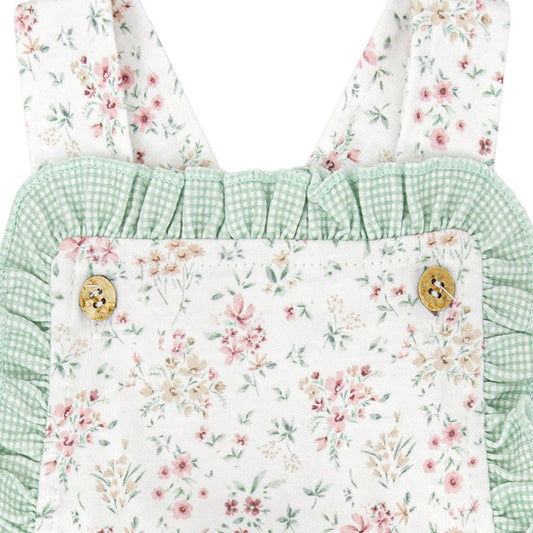 Pelele de bebé niña de tirantes BABIDÚ con estampado floral y volante 621031224