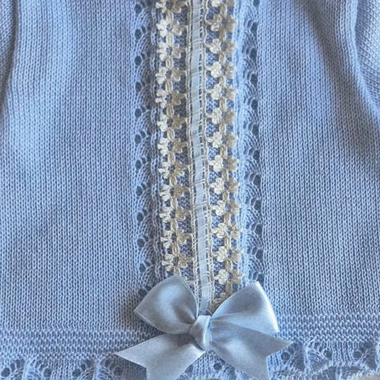 Conjunto bebé punto perlé celeste con cubrepañal LA CASITA DE PEPITO 3414C – Clásico, suave y perfecto para primera puesta 💙