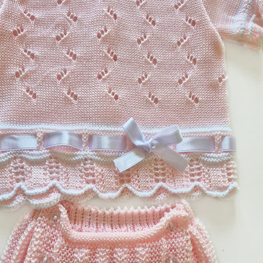 Conjunto bebé perlé rosa 2 piezas primera puesta LA CASITA DE PEPITO 3415C