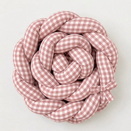 Trenza Protectora Cuadro Grande ROSA Cuna y Cama 200cm en Algodón | Sueños de Cigüeña