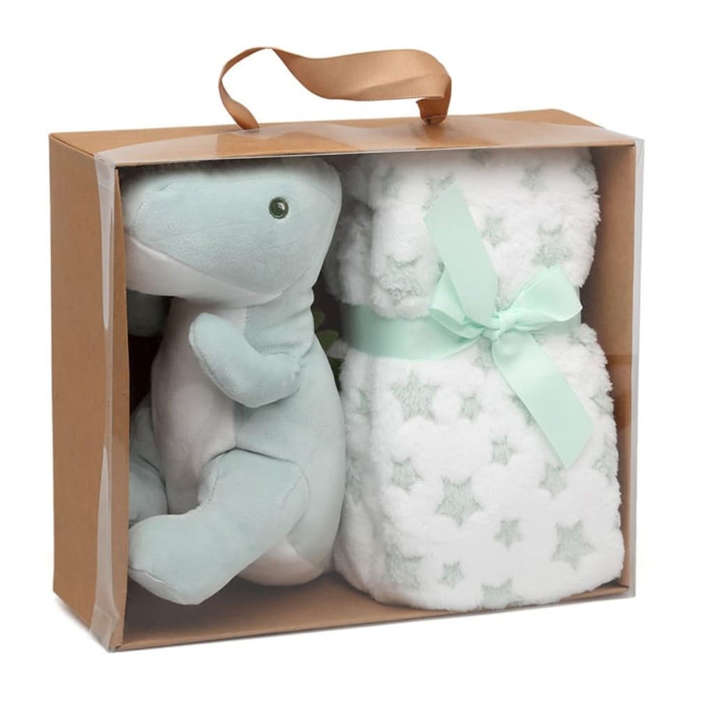 Peluche mini dino verde con manta de estrellas KIOKIDS 6060 – Un compañero lleno de fantasía para los primeros momentos del bebé