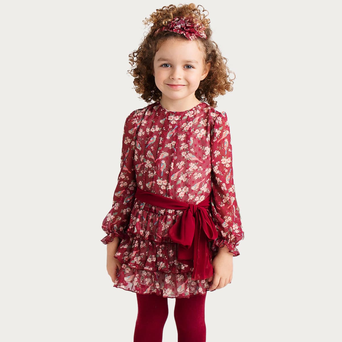 Vestido infantil floreado con fajín 6227 ALBER