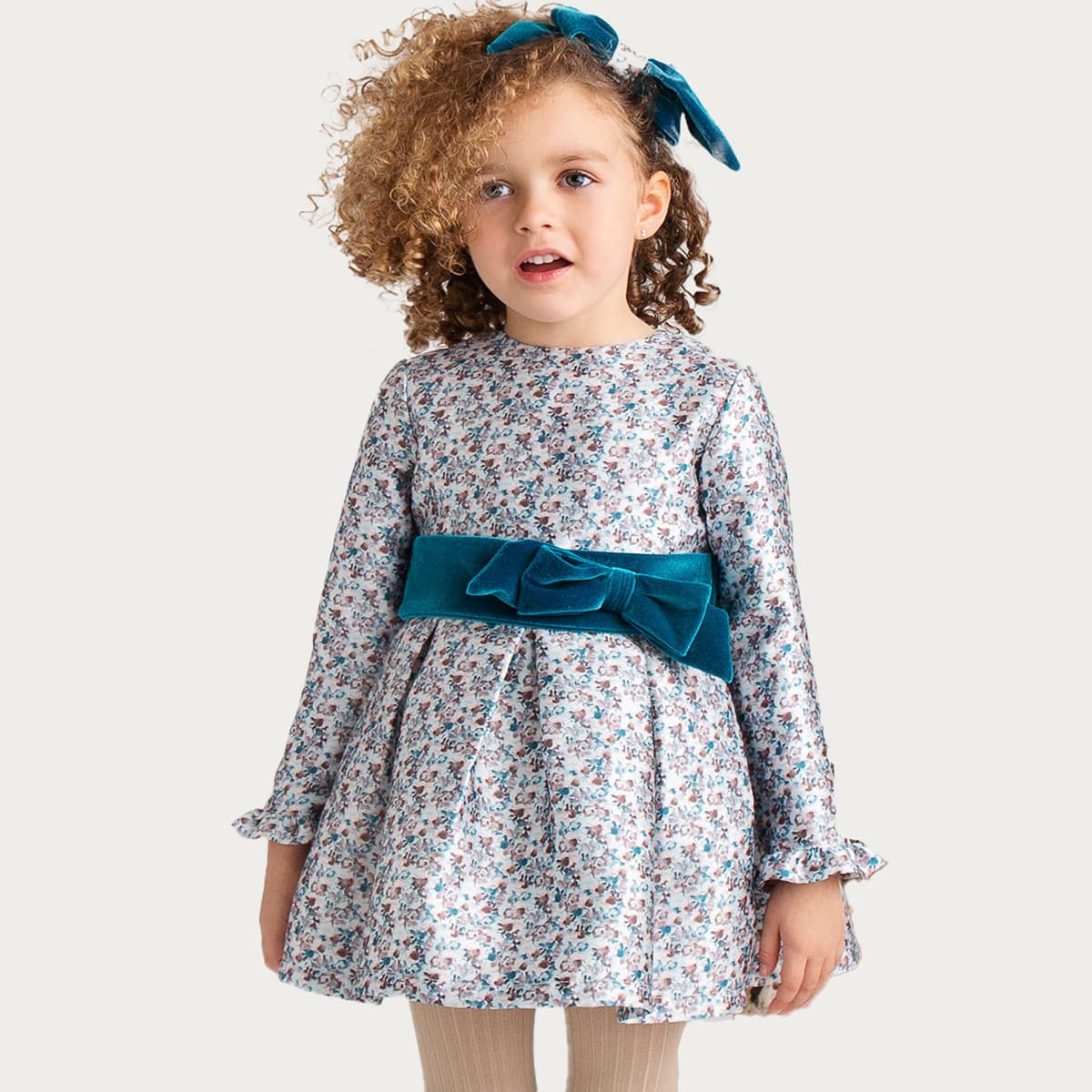Vestido infantil de ceremonia con fajín de terciopelo 6228 ALBER