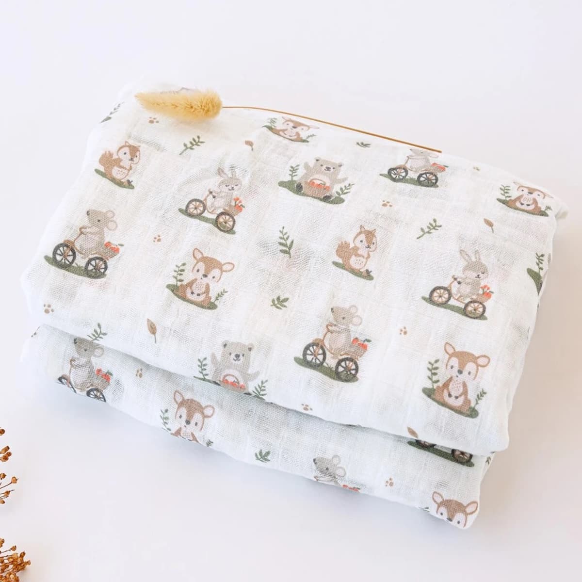 Muselina para bebé de bambú y algodón estampada animalitos del bosque (120x120 cm) Kiokids 6425 - Certificado OEKO-TEX
