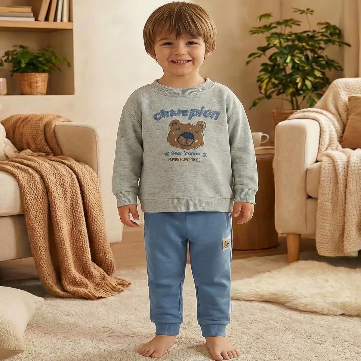 Conjunto de dos piezas para niño de sudadera osito champion y pantalón Waterlemon 8304