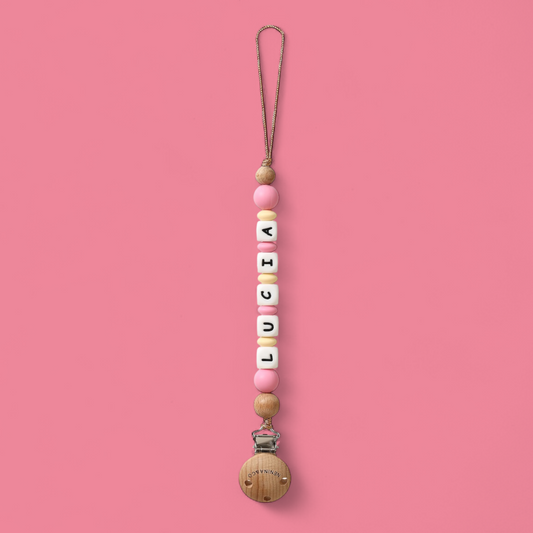 Chupetero Personalizado Rosa chicle con Nombre en Silicona Orgánica | Nenina & Co.
