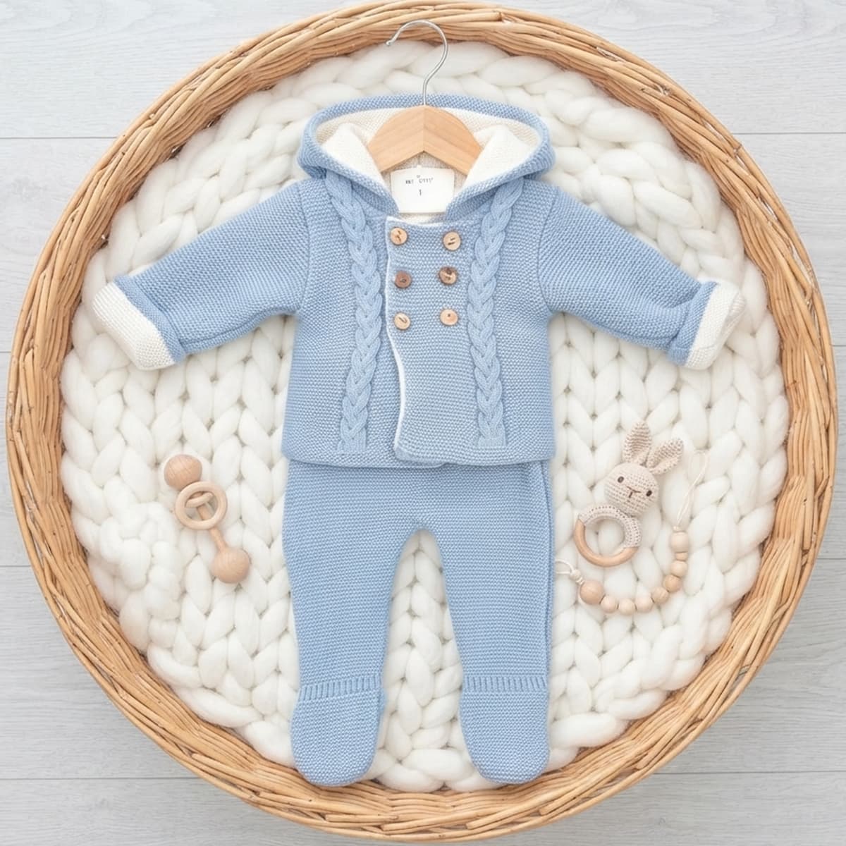 Ensemble tricot bébé 3 pièces avec bonnet Pelottas 9006. Leggings, pull et bonnet.