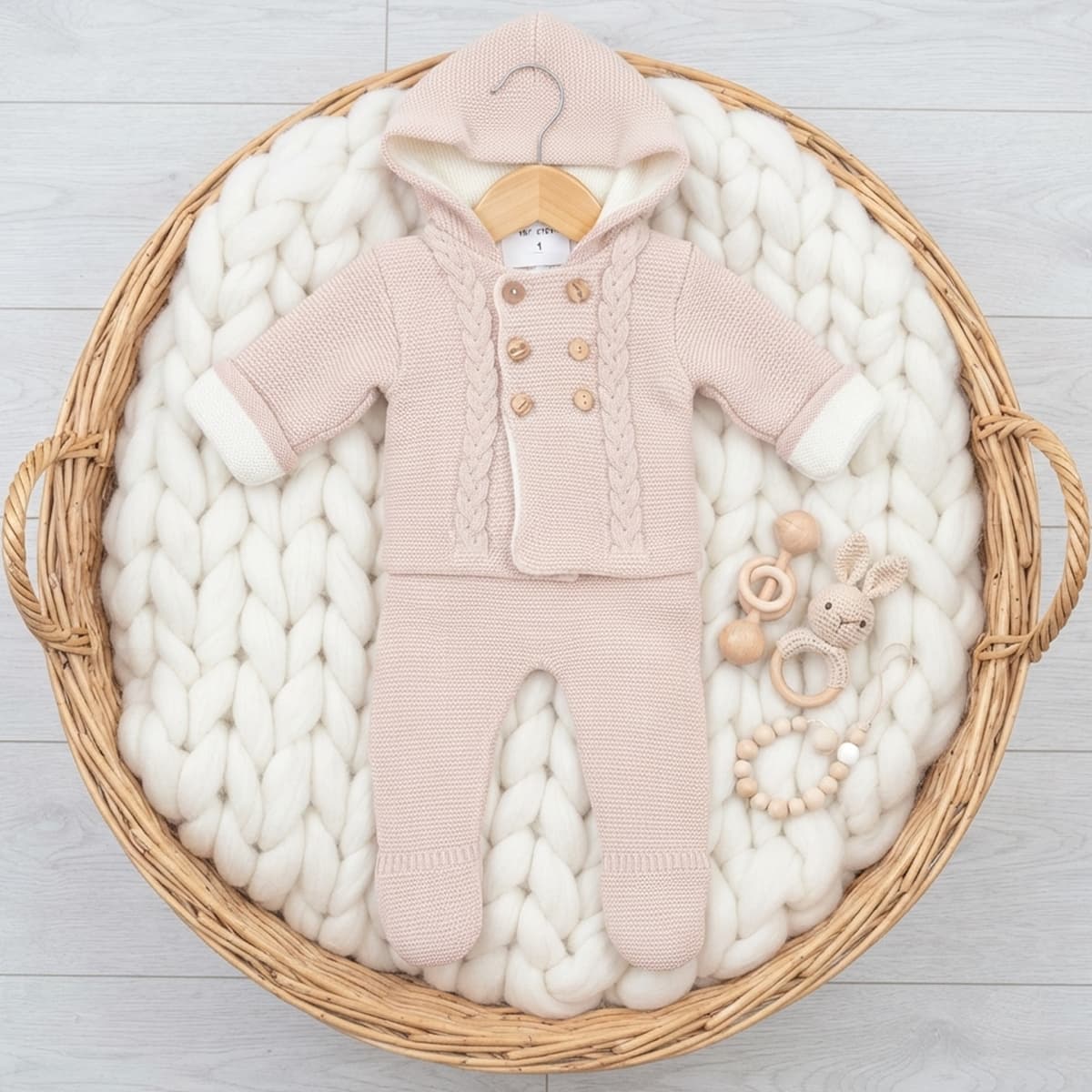 Conjunto de 3 peças de malha para bebé com gorro Pelottas 9006. Leggings, camisola e gorro.