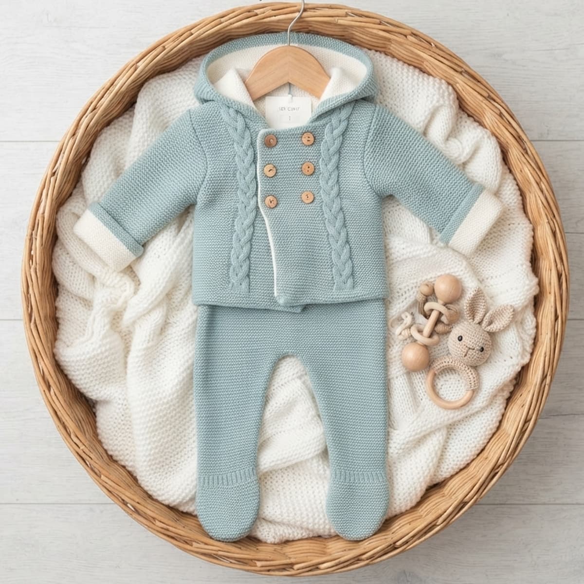 Conjunto de lana verde con capucha para bebé Pelottas Kids C7017 abrigo trenzado y polaina cálida