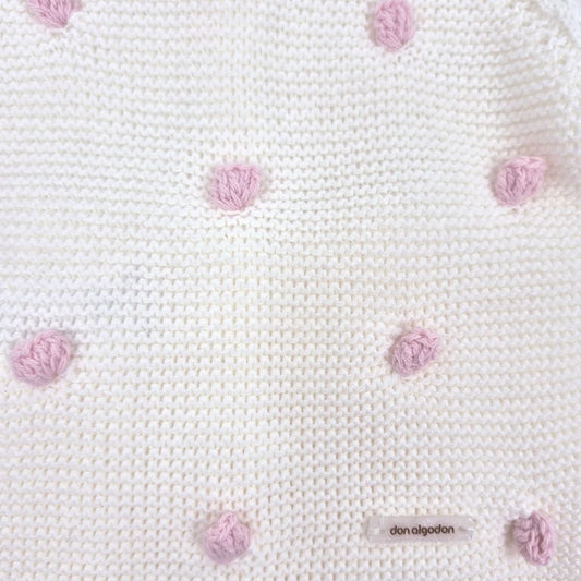 Pelele de punto bobo para bebé con pompones artesanales rosas Don Algodón DAB-8