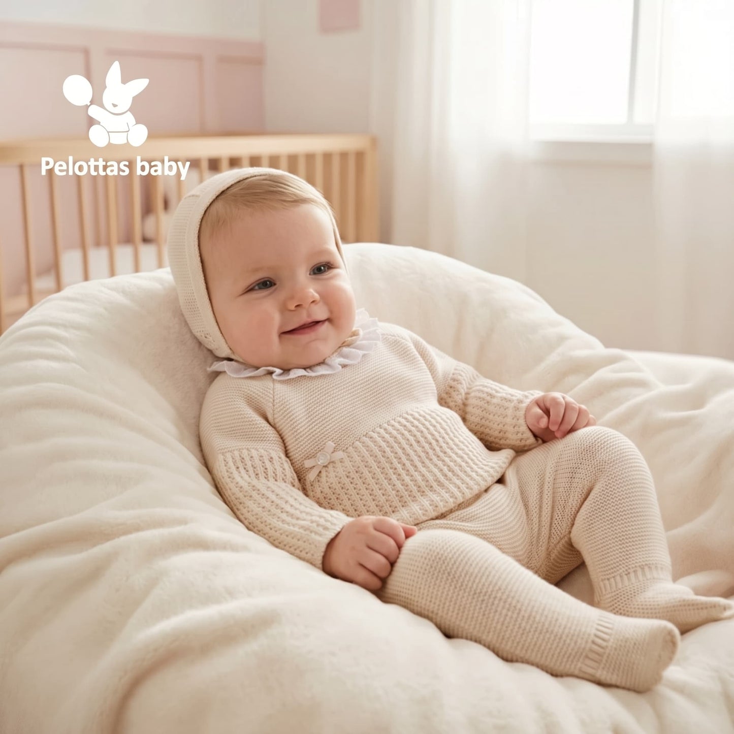 Conjunto de lã Glory Baby – Azul Claro com Pompons 27109 (0 a 6 meses)