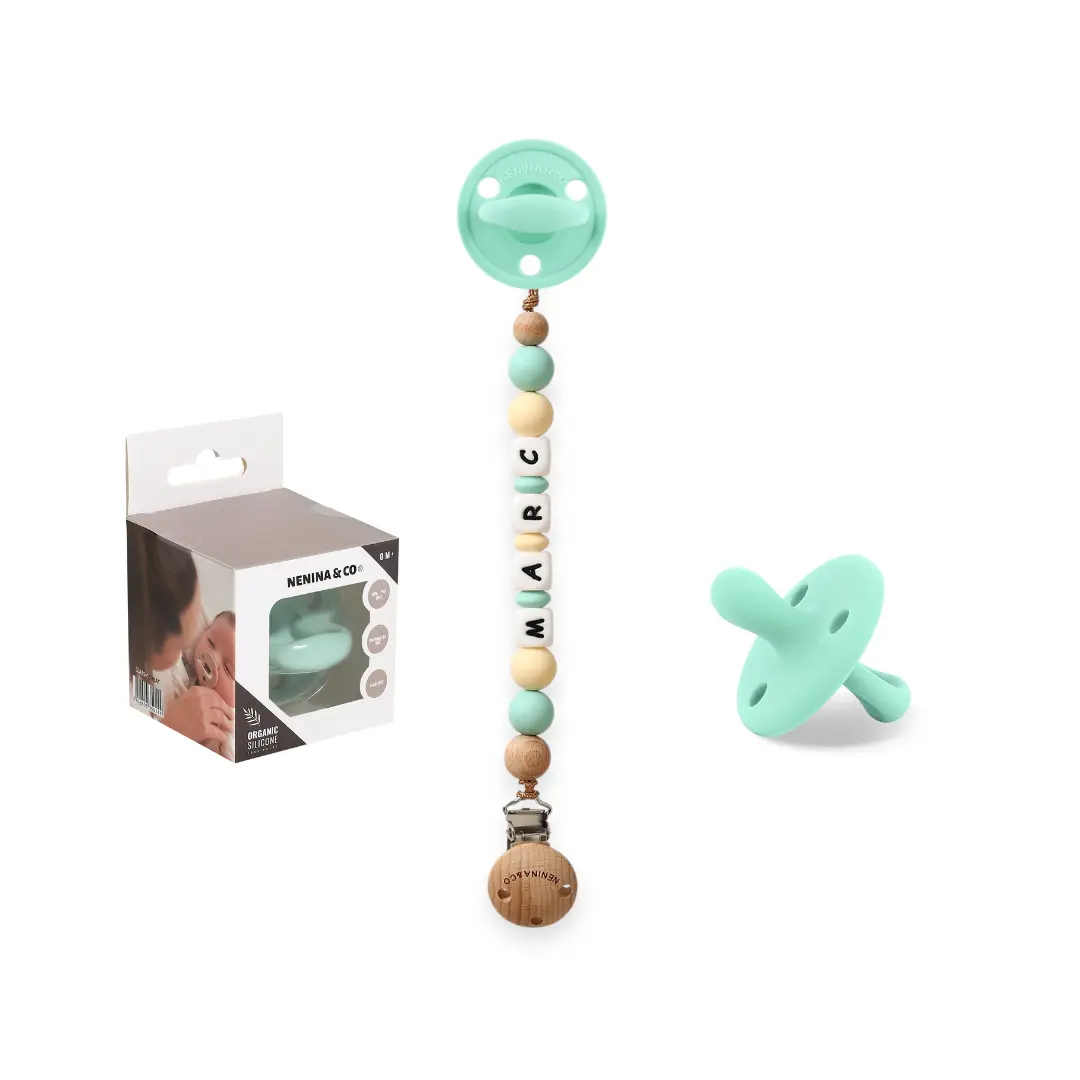 Kit Chupete Clásico Rosa pálido de Silicona + Chupetero con Nombre | Nenina & Co.