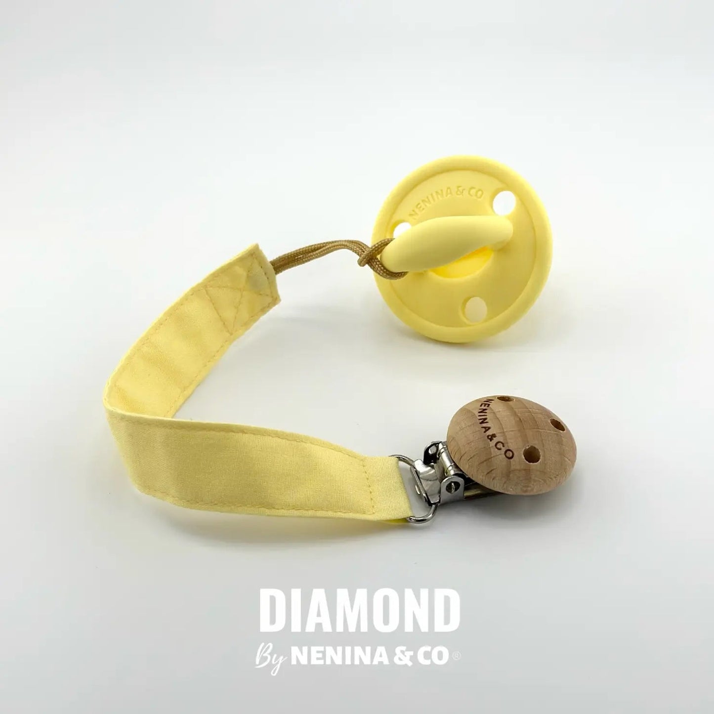 Pack 2 chupetes + Pack 2 chupeteros Azul y Amarillo DIAMOND By Nenina & Co