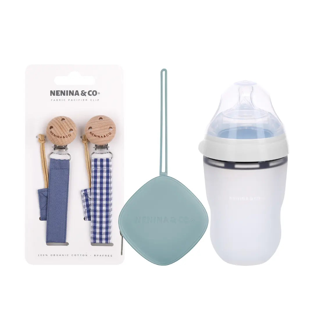 Kit de Biberón y Chupete Clásico con Chupeteros de Algodón para Bebé Recién Nacido | Nenina & Co
