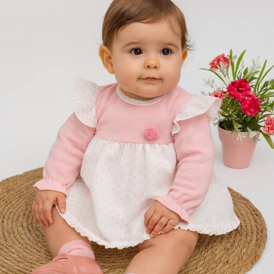 Chambrita bebé con gorro y braguita topitos 322123402