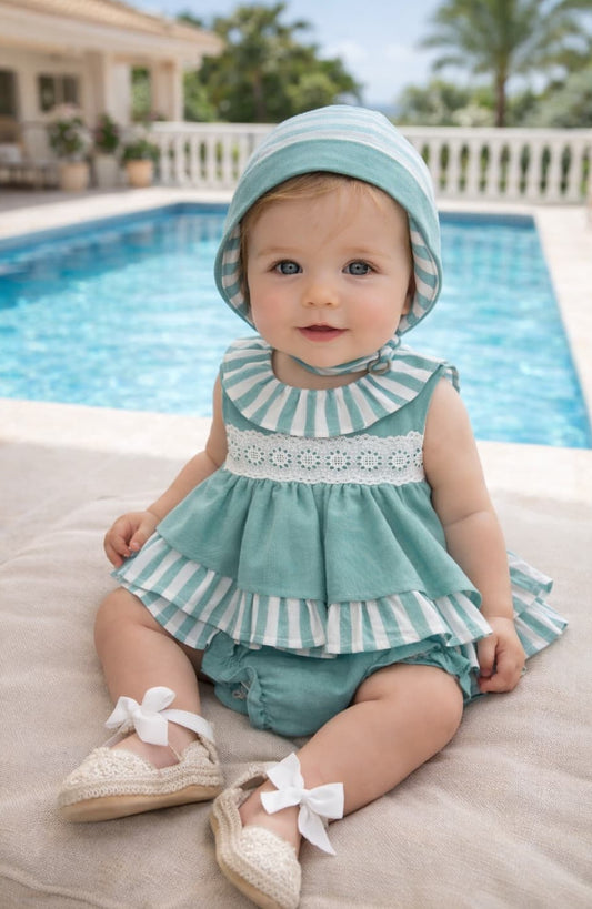 Conjunto bebé niña chambrina y braguita verde Creaciones Baby Ferr 622026119 – Hecho en España