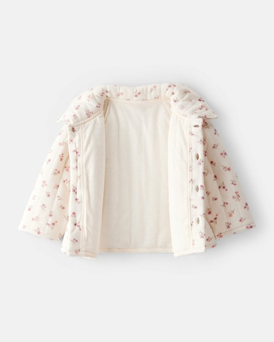 Chaqueta acolchada marfil con estampado floral