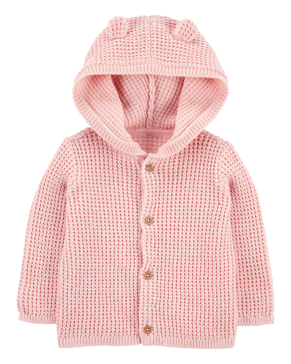 Chaqueta punto canalé capucha diseño oso