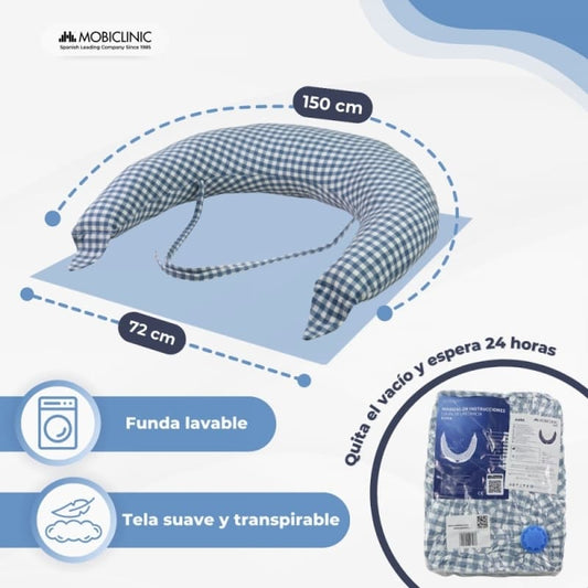 Cojín de Lactancia XXL Aura 3 en 1 Multiposición y Ajustable Estampado Vichy Mobiclinic MA-00701/10-GB