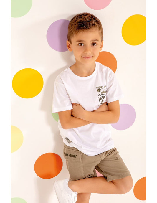 Conjunto niño verano blanco y kaki Babybol cómodo y fresco 622062305