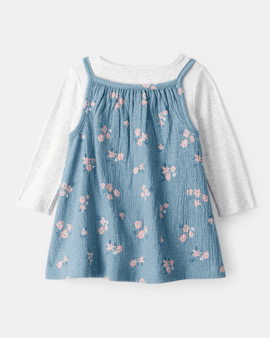 Conjunto 2 piezas con vestido azul floral y body