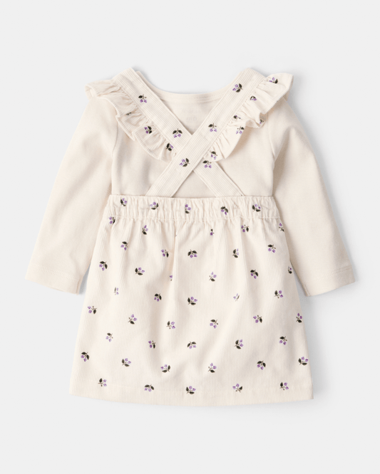 Conjunto 3 piezas con vestido jumper floral de pana
