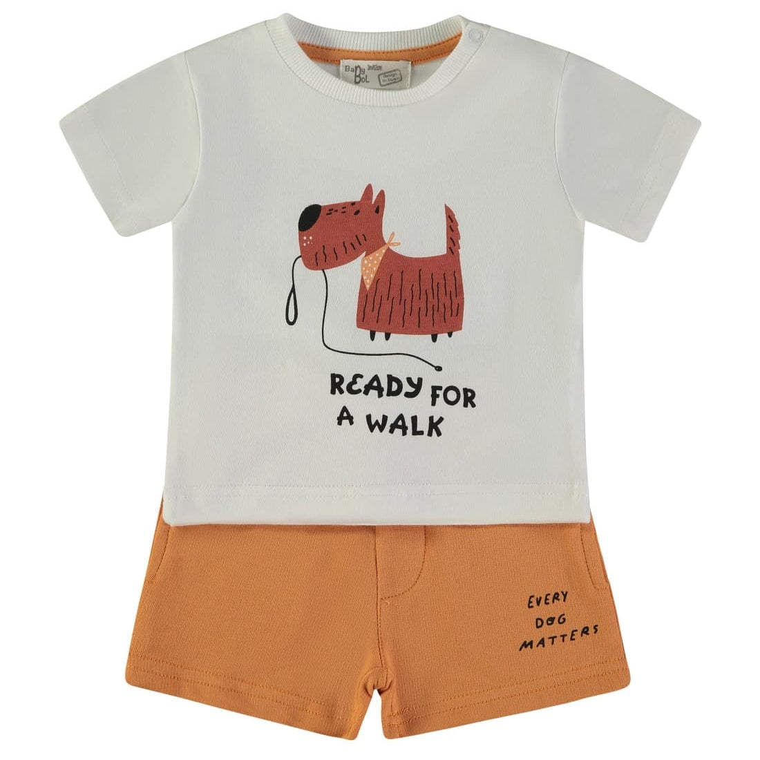 Conjunto bebé niño verano blanco y teja Babybol con dibujo perrito 622062035