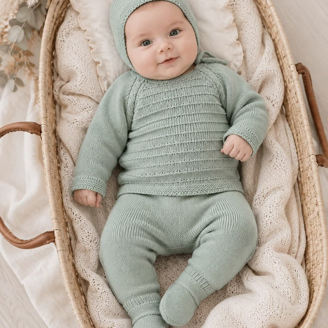 Conjunto de lã Glory Baby – Azul Claro com Pompons 27109 (0 a 6 meses)
