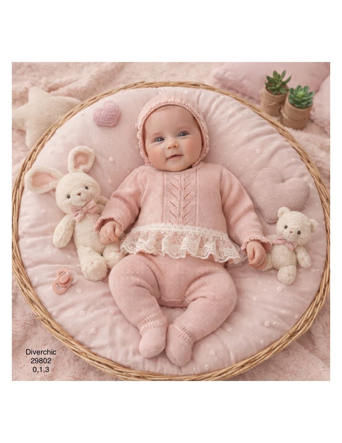Conjunto bebé de hilo 3 piezas primera puesta color salmón – Diverchic 621029802