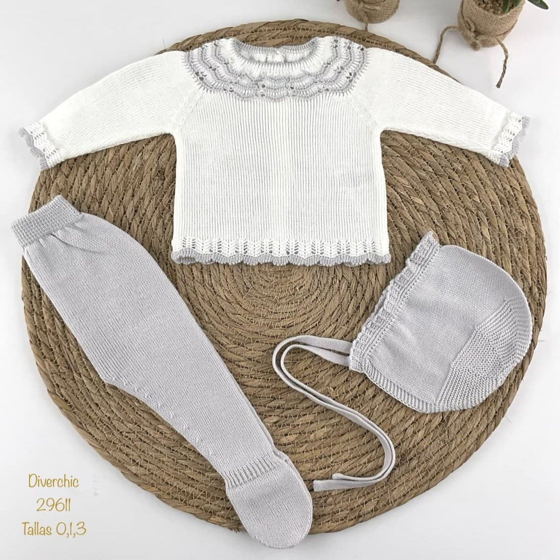 Diverchic 29611 Conjunto de roupa para bebé branco, cinzento e pérola