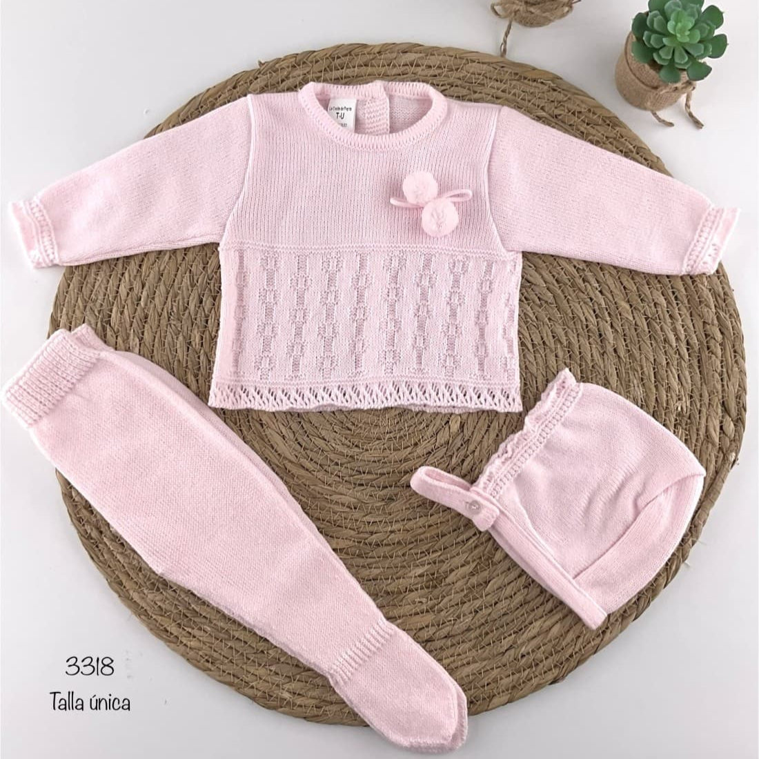 Premier ensemble en laine pour bébé 3318 Pompons roses La Casita de Pepito