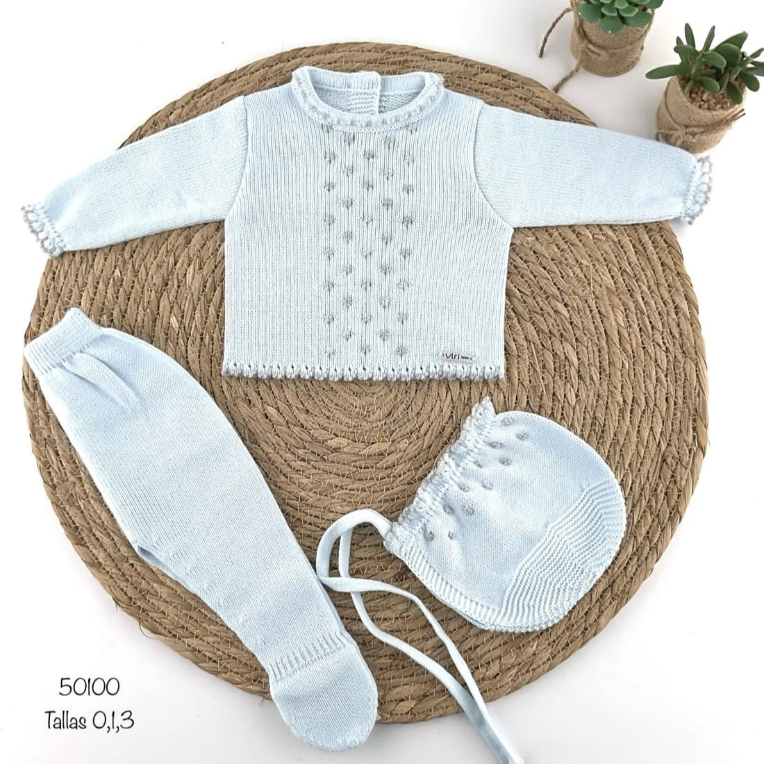 Conjunto bebé lana tres piezas Visi 521150100 celeste