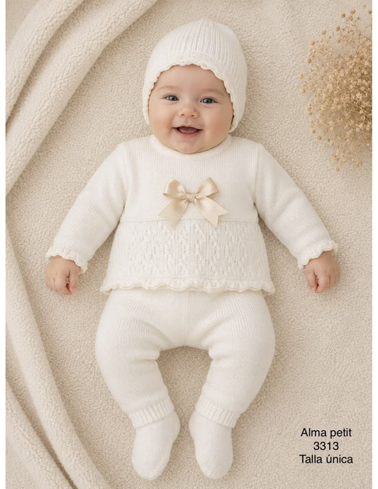 Conjunto primera puesta para bebé de lana 3313 Crudo Alma Petit