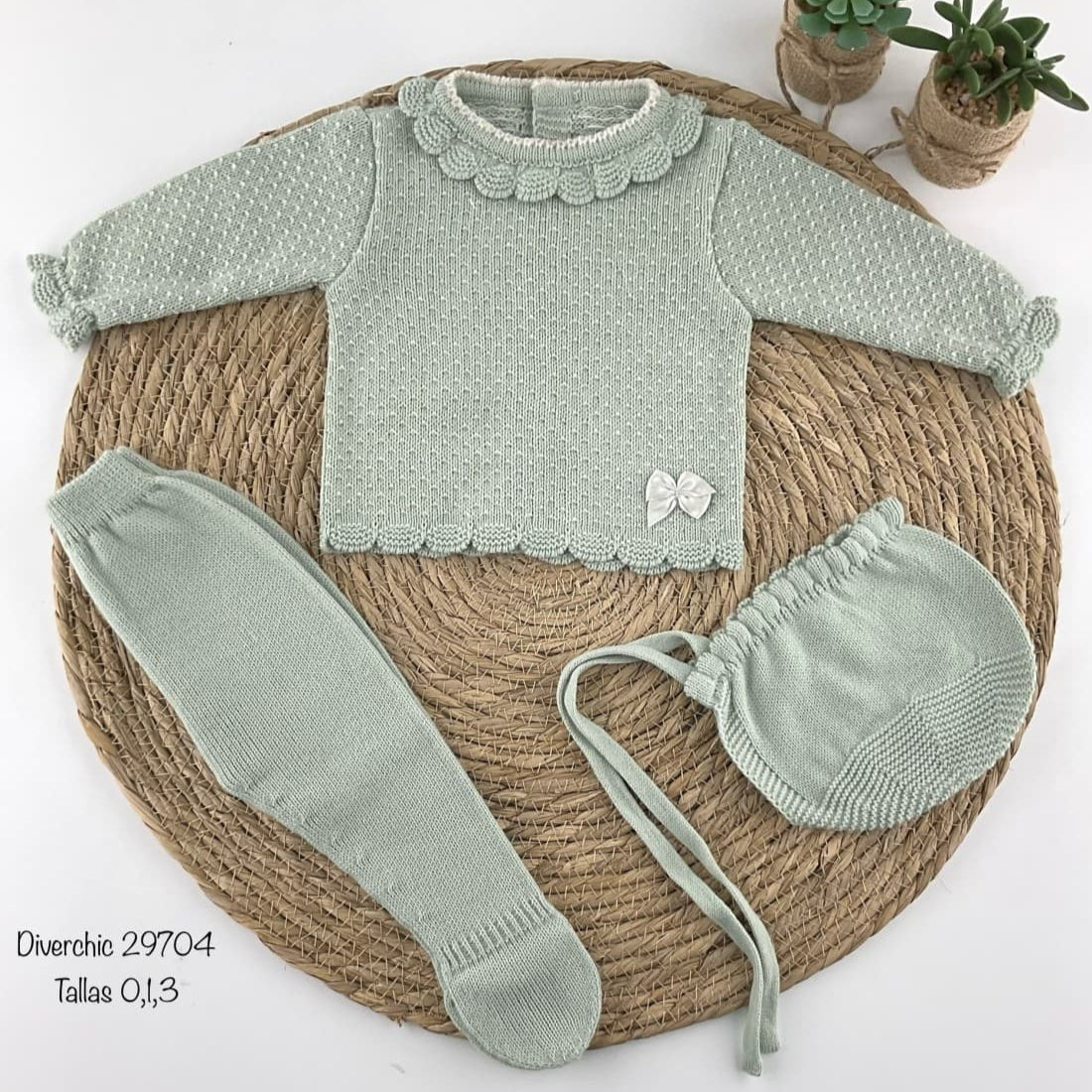 Conjunto bebé primera puesta de lana 29704 Diverchic Verde