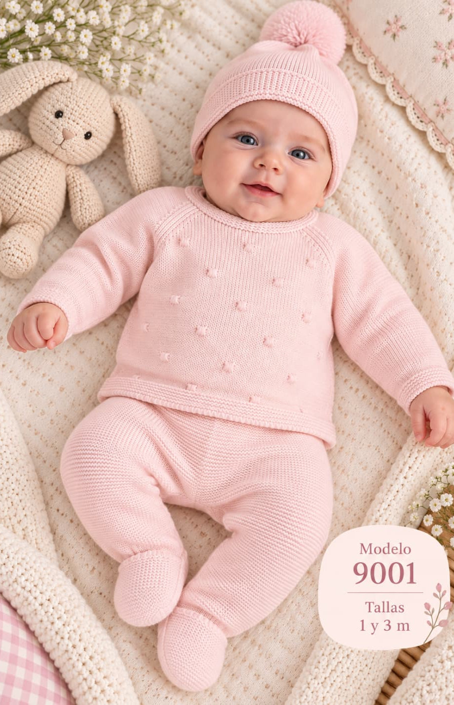 Conjunto de lã Glory Baby – Azul Claro com Pompons 27109 (0 a 6 meses)