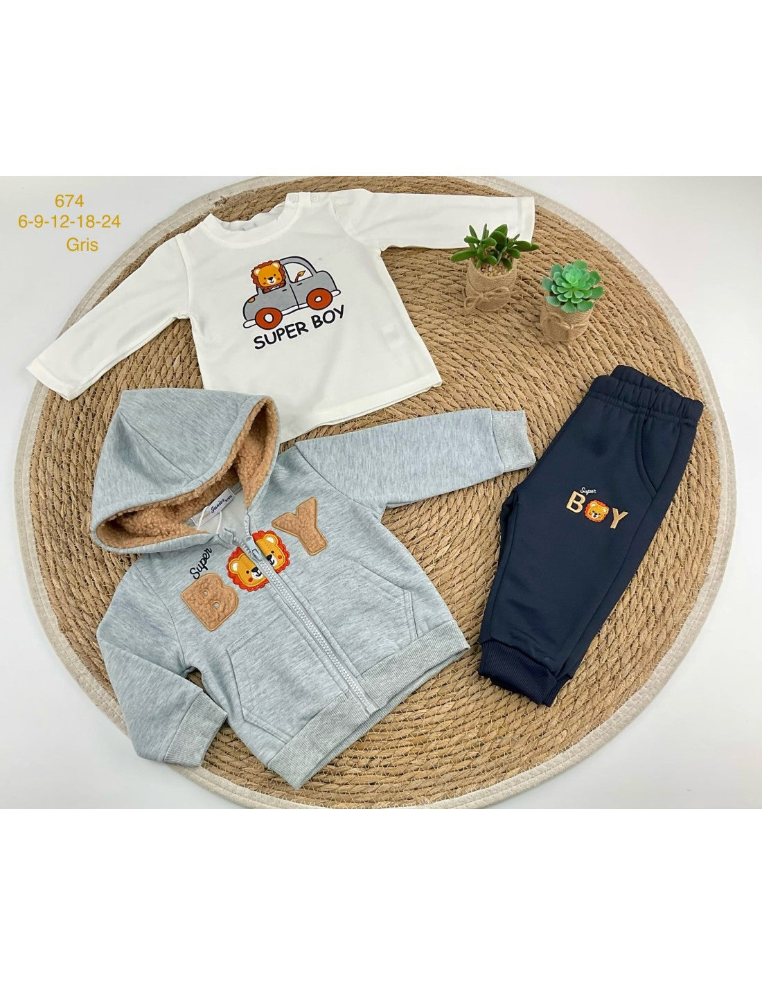 Conjunto bebé niño “Super Boy” con sudadera, camiseta y pantalón 522100674