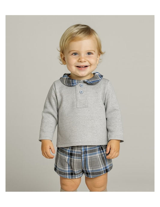 Conjunto bebé niño gris con cuadros azul marino Creaciones Baby Ferr 422124271