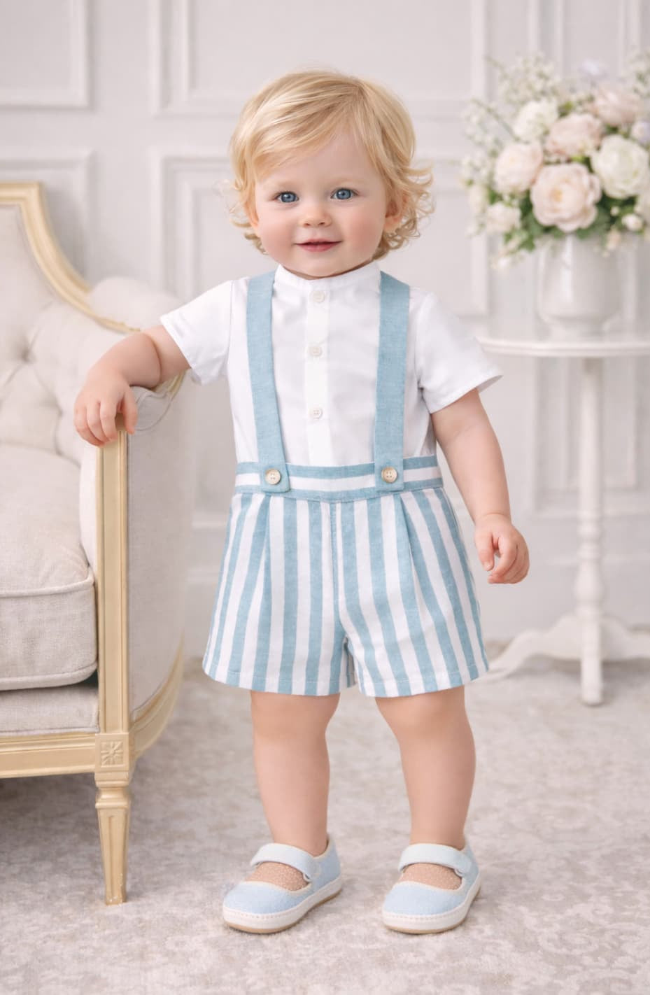 Conjunto Bebé Niño con Tirantes y Short de Rayas Azul Creaciones Baby Ferr 622026309