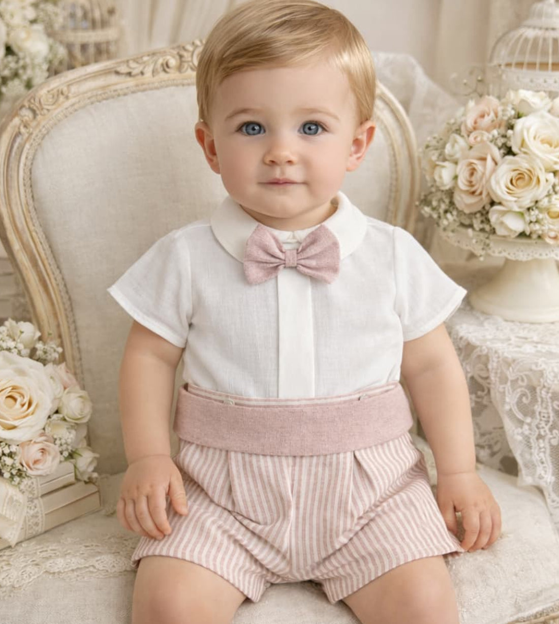 Conjunto bebé niño de ceremonia con pajarita y short de rayas – 622026318 Fabricado en España