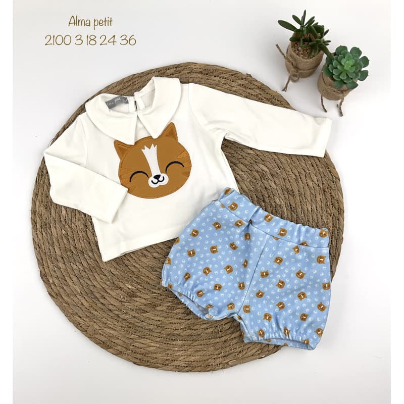 Alma Petit 522107010 Ensemble bébé garçon Star T-shirt blanc et short tartan